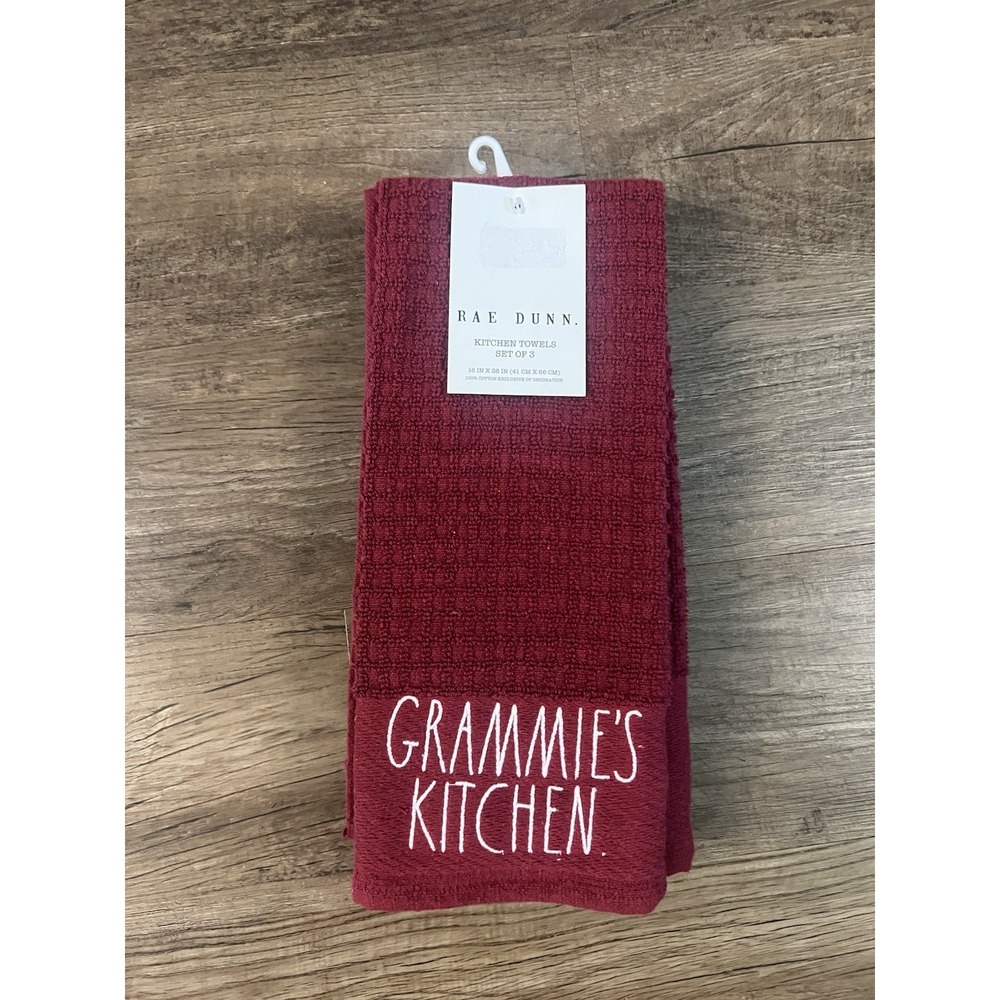 Rae Dunn Grammie's Kitchen Towel Set of 3 Burgundy Kitchen Towels New